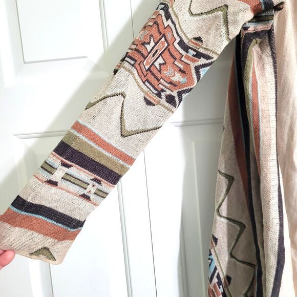 Billabong Southwestern Open Cardigan Shawl Size Large Fringe Long Sleeve Boho - Picture 3 of 6